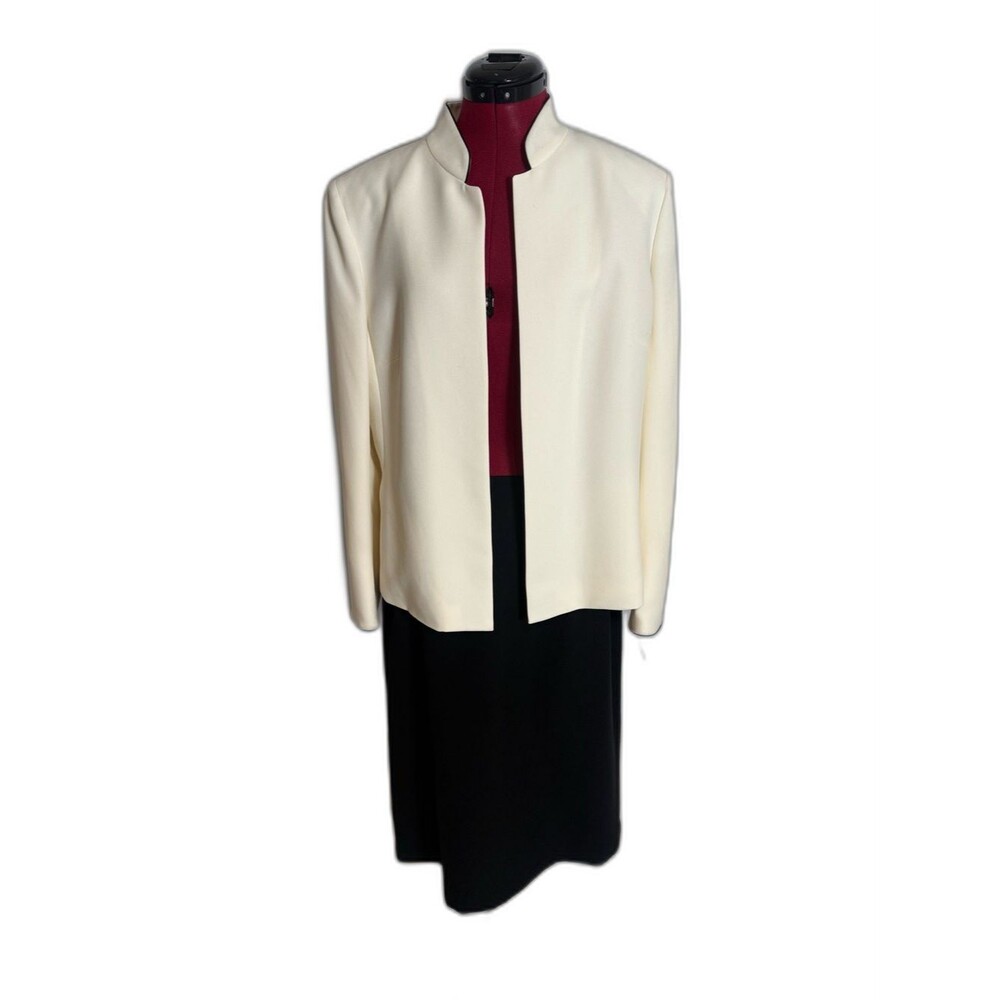 NWT Kasper Skirt Suit Woman's Size 14 Black & White 2-Piece Set Blazer & Skirt